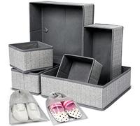 Faustyle Drawer Organisers - Pack of 6 wardrobe storage organizer with Sturdy Fabric & Foldable Cardboard Inserts - Organiser storage for Underwear, Clothes, Socks & Ties - With 2 Bonus Shoe Bags……