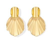 FAUTHENTICUTE Chunky Gold Earrings For Women Satin Gold Fan-Shaped Dangling Statement Earrings Lightweight Textured Geometric Earring Vintage Boho Jewelry Gifts