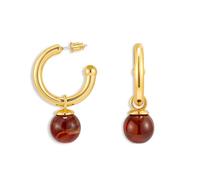 FAUTHENTICUTE Gold Hoop Brown Dangle Earrings Vintage Bead Drop Earrings | Gold-plated hoop,brown marble bead charm,retro boho western style,detachable bead pendant,thoughtful jewelry gift