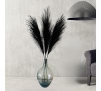 Faux Black Pampas Grass Fluffy x 3 Stems, Tall Pampas Grass Artificial Large Black Ornaments Living Room Accessories, Large Black Feathers for Tall Floor Vase, Halloween Home Decor, 116cm/45in Long