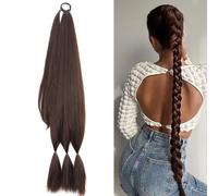 Faux Braids Ponytail Hair Extension Ponytail Extension Faux Braiding Ponytail Hairpieces 31 Inches Long with Elastic Band Ponytail Long Synthetic Brown