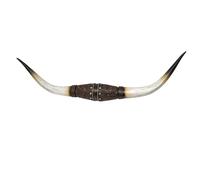 Faux Bull Longhorn Skull Wall Decor - Resin Sculpture with Tooled Leather-Style Floral Design - Rustic Steer Horns Wall Art for Western, Southwestern, Native American Decor - Great Gift Idea