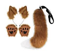 Faux Cat-Foxes Ears Headband With Tail Set Tail Foxes-Cat Ears Paw Gloves Halloween Cosplay-Props Animal Cosplay-costume