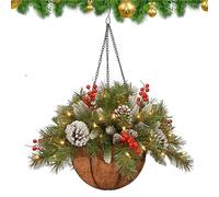Faux Christmas Greenery - Artificial Hanging Basket with Pine Cones Berries, Pre-Lit Christmas Arrangement | Outdoor Artificial Flowers Decoration for Garden Porch Patio Yard Lawn Holiday Home Decor