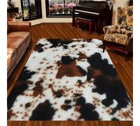Faux Cowhide Area Rug, 120x180cm Rustic Brown and Black Animal Skin Pattern | Large Rugs for Living Room, Soft Washable Non-Slip Floor Mat, Western Farmhouse Decor Carpet for Lounge