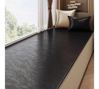 Faux Cowhide Leather Print Window Sill Cushion, Waterproof Bay Window Mat Cover Balconies Pad, Anti Cat Scratch Window Lounger Liner Indoor(Black,250x80cm(98x31in))