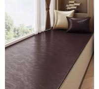 Faux Cowhide Leather Print Window Sill Cushion, Waterproof Bay Window Mat Cover Balconies Pad, Anti Cat Scratch Window Lounger Liner Indoor(Dark Brown,190x70cm(75x28in))
