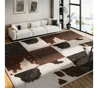 Faux Cowhide Rug for Bedroom, 80x150cm ,Country Brown Cow Print Rugs , Black and White Patchwork Cow Hide Rug , Farmhouse Animal Print Faux Fur Western Rugs,for Office Living Room Home Decor Carpet