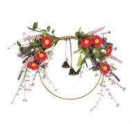 Faux Daisy and Lavender Iron Circle Wreath for Front Door Wall Hanging, Artificial Floral Garland Decor for Wedding Home Indoor Outdoor, Purple Red, 50x40cm(Red)