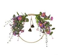 Faux Daisy and Lavender Iron Circle Wreath for Front Door Wall Hanging, Artificial Floral Garland Decor for Wedding Home Indoor Outdoor, Purple Red, 50x40cm(Purple)