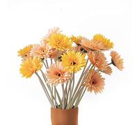 Faux Daisy Flowers, Gerbera Realistic Fake Bouquets for Bridal Wedding Home Garden Party Decorations (8 Pack Yellow Light Yellow)