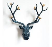 KAXLDHH Faux Deer Head Taxidermy Wall Mount Deer Antler Art Sculpture Decor, Wall Mounted Handmade Resin Animal Heads Decorations For Home/Bar/Office, Detachable Antlers(Blue,51x52x16.5cm)