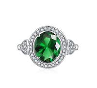 Faux Emerald Diamond Ring Women's Oval Open Ring Heart Shaped Red Diamond Fancy Dress Ring,Green Diamond,Adjustable Opening