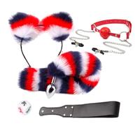 Faux Fox Tail Buttplug Cat Ears Headband Tassel Nipple Clamps Mouth Gags Leather Paddle Plush Anal Butt Plug Adult Bedroom Sex Toys for Women Men SM Cosplay