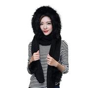 Faux Fur 3 in 1 Winter Women's Hooded Scarf With Mittens, Neckwarmer, Hoodie, Pocket Hat, Long Scarf, Mittens, Hat Set