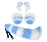 Faux Fur Animal Costume Kit - Fox Ears Headband, Tail & Paw Mittens for Halloween Cosplay Party