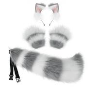 Faux Fur Animal Costume Kit - Fox Ears Headband, Tail & Paw Mittens for Halloween Cosplay Party