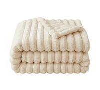 Faux Fur Blanket, 70x100cm Thickened Ribbed Airplane Fuzzy Blanket Ultra Soft Milky White Minky Bunny Plush Fluffy Comforter Striped Furry Throw for Travel Couch Office Nap Or Baby Bed