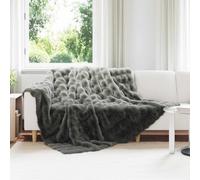 Faux Fur Blanket Dark Grey 240x270cm Polyester Plush Bubble Anti-Slip Cozy Warm