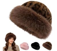 Faux Fur Bucket Hat for Women, Russian Style Winter Fluffy Fuzzy Ladies Hats Travel Hiking Work Home, Chapeau Fourrure Femme Winter Fashion Gift (Leopard)