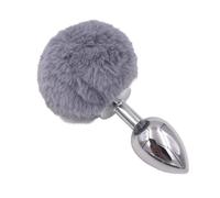 Faux Fur Bunny Tail Butt Plug (Grey)