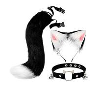 Faux Fur Cat Ears and Tail Set Costume Fancy Dress Gift for Stage Shows Black White