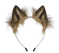 Faux Fur Cat Ears Headband Handmade Furry Fox Ears Fluffy Wolf Ears Hair Hoop Women Cosplay Costumes Halloween Dress Up for Kids Adults