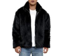 Faux Fur Coat for Men Uk - Winter Luxury Fluffy Jackets, Warm Long Sleeve Zip Up, Fuzzy Open Front Cardigans, Soft Plush Thicked Thermal, Turn-Down Collar Tops, Solid Color, Outerwear, Party Club