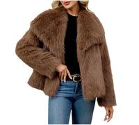 Faux Fur Coat for Women Uk - Fleece Winter Warm Plush Jacket, Solid Color Long Sleeve Top, Open Front Lapel Cardigan, Ladies Elegant Outwear Overcoats, Fluffy Windproof Thick, Streetwear 8 10 12 14 16