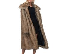 Faux Fur Coat for Women Uk Fluffy Trench Coats Long Winter Warm Overcoat Turn Down Collar Thick Ladies Elegant Open Front Cardigan Long Sleeve Windproof Parka Oversized Plush Casual Loose Outerwear
