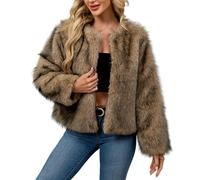 Faux Fur Coat for Women Uk - Soft Comfy Winter Warm Cropped Jackets, Cosy Long Sleeve V Neck Plush Jacket, Ladies Elegant Open Front Cardigans, Windproof Thicken Outwear Coats, Party Wedding