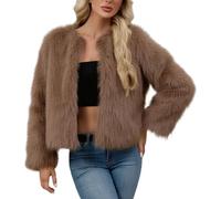 Faux Fur Coat for Women Uk - Soft Comfy Winter Warm Cropped Jackets, Cosy Long Sleeve V Neck Plush Jacket, Ladies Elegant Open Front Cardigans, Windproof Thicken Outwear Coats, Party Wedding