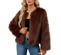 Faux Fur Coat for Women Uk - Soft Comfy Winter Warm Cropped Jackets, Cosy Long Sleeve V Neck Plush Jacket, Ladies Elegant Open Front Cardigans, Windproof Thicken Outwear Coats, Party Wedding