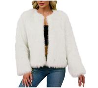 Faux Fur Coat for Women Uk - Soft Comfy Winter Warm Cropped Jackets, Cosy Long Sleeve V Neck Plush Jacket, Ladies Elegant Open Front Cardigans, Windproof Thicken Outwear Coats, Party Wedding