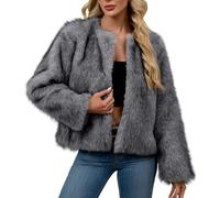 Faux Fur Coat for Women Uk - Soft Comfy Winter Warm Cropped Jackets, Cosy Long Sleeve V Neck Plush Jacket, Ladies Elegant Open Front Cardigans, Windproof Thicken Outwear Coats, Party Wedding