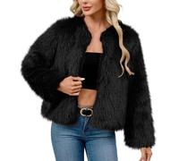 Faux Fur Coat for Women Uk - Soft Comfy Winter Warm Cropped Jackets, Cosy Long Sleeve V Neck Plush Jacket, Ladies Elegant Open Front Cardigans, Windproof Thicken Outwear Coats, Party Wedding