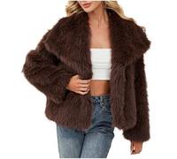 Faux Fur Coat for Women Uk - Winter Warm Plush Jacket, Solid Color Long Sleeve Top, Open Front Lapel Cardigan, Ladies Elegant Outwear Overcoats, Windproof Thicked, Soft Comfy Fluffy Jacket, Streetwear