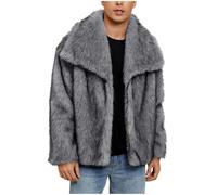 Faux Fur Coat Men Fluffy Cardigan Warm Winter Jackets for Men Luxury Faux Furry Coats Solid Color Shaggy Thicked Coat Plush Open Front Cardigans Turn-Down Collar Thermal Outerwear