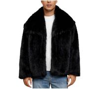 Faux Fur Coat Men Fluffy Cardigan Warm Winter Jackets for Men Luxury Faux Furry Coats Solid Color Shaggy Thicked Coat Plush Open Front Cardigans Turn-Down Collar Thermal Outerwear