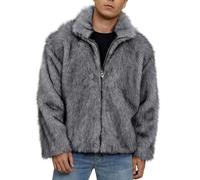 Faux Fur Coat Men Zip Up Fleece Jacket Thicked Shaggy Winter Coats Thermal Luxury Faux Fur Jacket Fluffy Cardigan Solid Color Lapel Collar Windbreaker Outerwear Warm Loose Fit Overcoats Size S-3XL