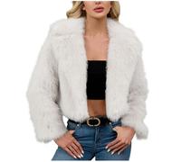 Faux Fur Coat Women's Winter Coats Warm Cropped Jacket Long Sleeve Crew Neck Open Front Outwear Plush Warm Cardigan Plus Size Super Soft Fluffy Overcoat Party Club Streetwear
