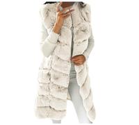Faux Fur Coats Gilets for Women UK Quilted Jackets Womens Sleeveless Vest Jackets Body Warmer Faux Fur Jacket Thick Outdoor Outwear Overcoat Long Parka Tops Fluffy Plush Cardigan Jacket M