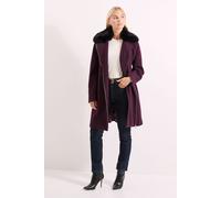 Faux Fur Collar Belted Biker Coat Principles Berry 12
