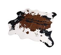 Faux Fur Cow Print Rug, 140 x 160 cm Cute Animal Print Faux Cowhide Mats Carpets for Decorating Home, Under Coffee Table, Cowboy-themed Nursery, Jungle Themed Room, Playroom (Cow-Brown, 140 x 160cm)