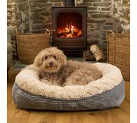 Faux Fur Dog Bed Washable Plush Soft Fleece Ribbed Pet Basket Cushion Warm Cosy OHS Charcoal L