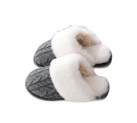 Faux Fur Fluffy Shoes for Women - Cotton Slippers for Women Wide - Plush Warm Indoor Outdoor Slippers Matching Slipper Couples Winter Slipper Indoor Plush Fleece Lined House Shoes Dark Gray