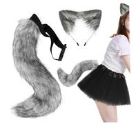 Faux Fur Fox Ears and Tail Set - Furry Wolf Ears and Tail, Cute Animal Headband for Cosplay, Party, Masquerade - Dark Grey