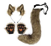 Faux Fur Fox Ears Headband Paws & Tail Set - Anime Therian Costume for Adults Women Christmas Cosplay