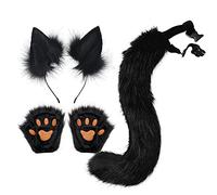 Faux Fur Fox Ears Headband Paws & Tail Set - Anime Therian Costume for Adults Women Christmas Cosplay