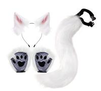 Faux Fur Fox Ears Headband Paws & Tail Set - Anime Therian Costume for Adults Women Christmas Cosplay